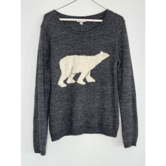 Garnet HIll Gray Wool Alpaca Ribbed Knit Sweater‎ Pullover Polar Bear Graphic S - Picture 1 of 8